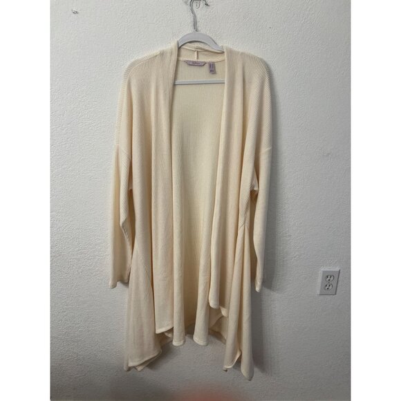 Any Body Cozy Open Front Longline Cardigan In Cream  Ribbed Knit Soft Lightweigh - Picture 2 of 7
